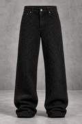 Black Textured Wide-Leg Pants