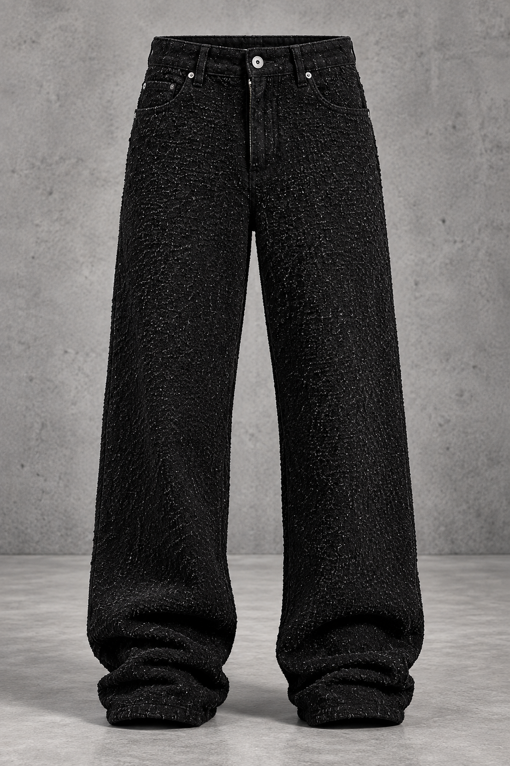 Black Textured Wide-Leg Pants