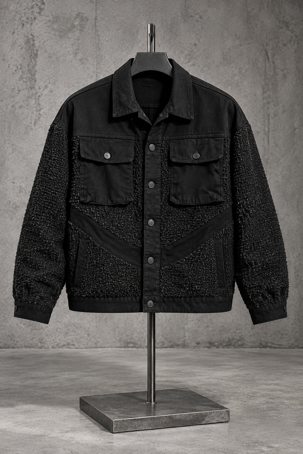 Black Textured Oversized Jacket