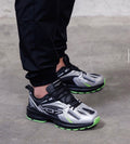 Silver & Black Chunky Sneakers with Neon Green Sole