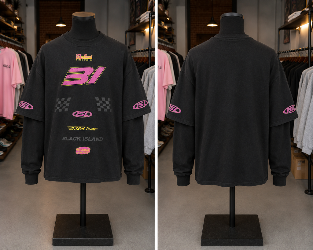 Retro Racing Layered Oversized T-Shirt
