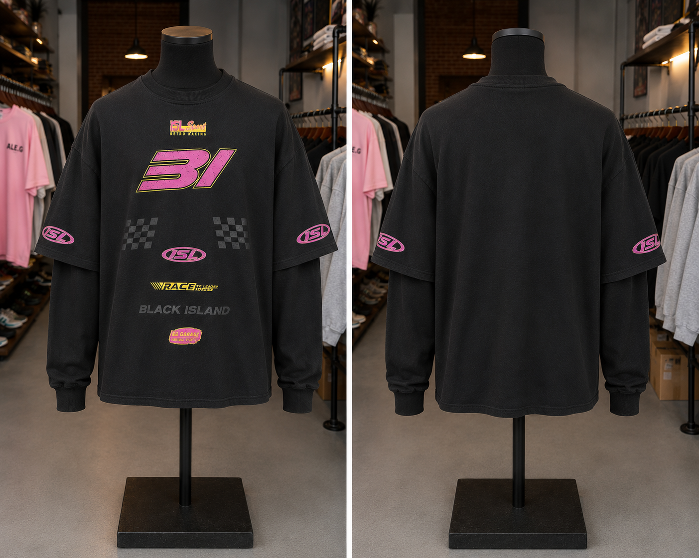 Retro Racing Layered Oversized T-Shirt