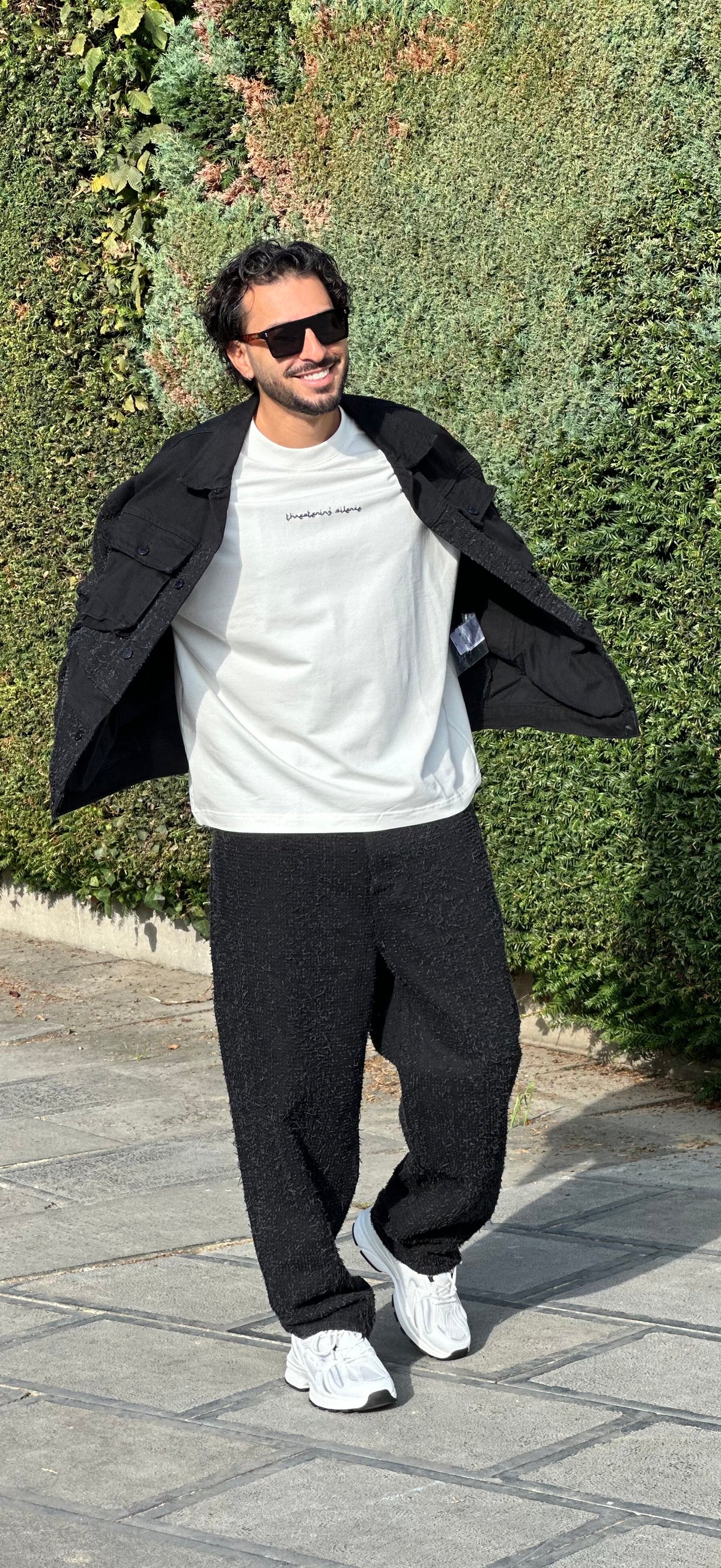 Black Textured Wide-Leg Pants