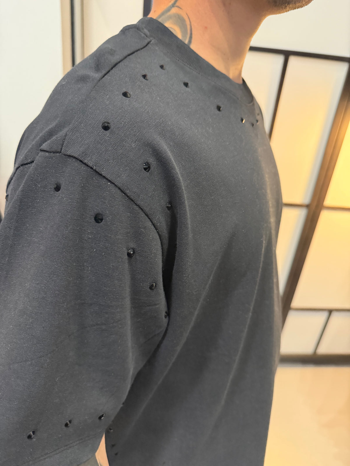 Oversized Washed Stud Detail T-Shirt – Charcoal Grey