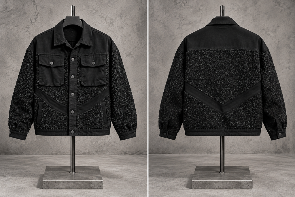 Black Textured Oversized Jacket