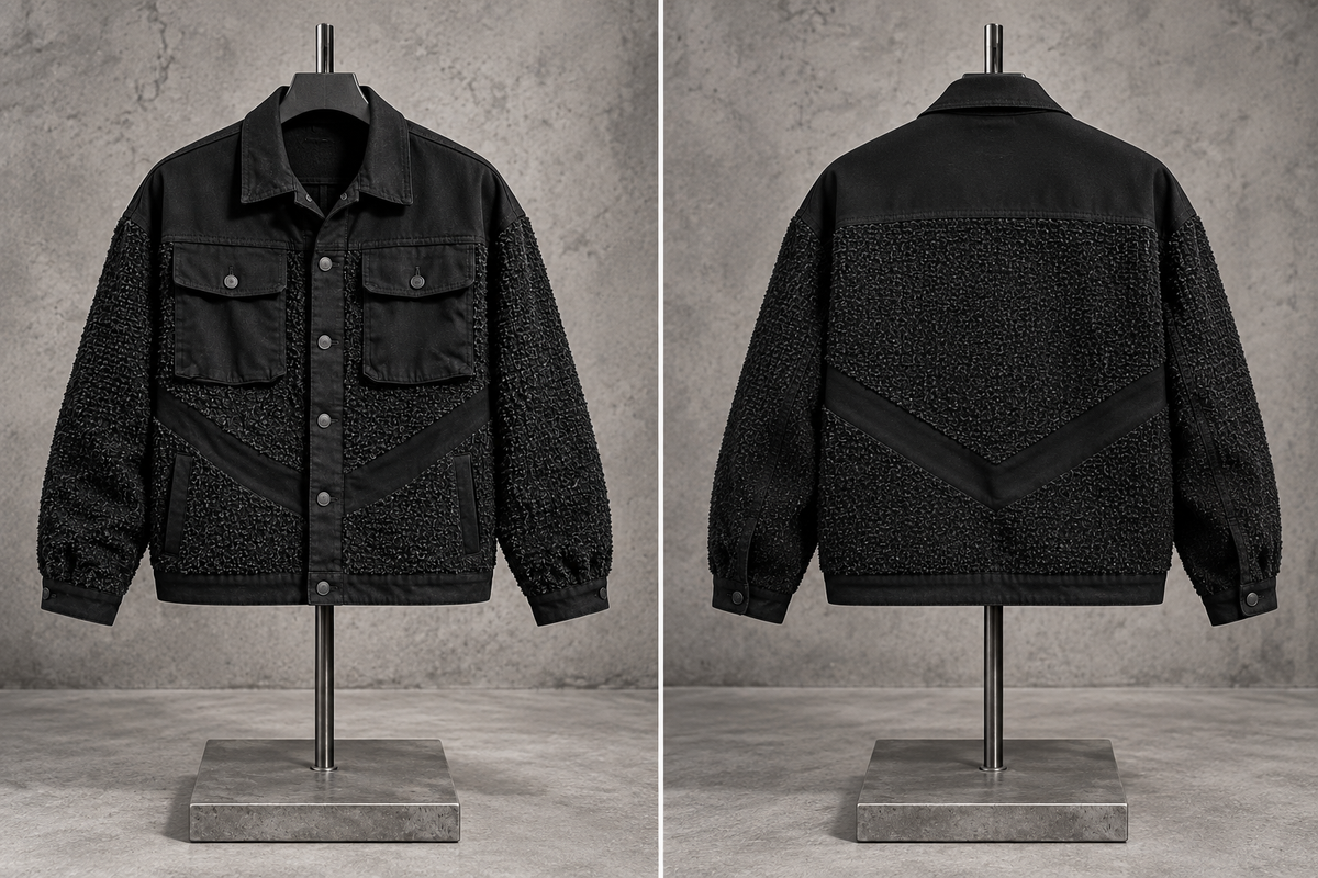 Black Textured Oversized Jacket