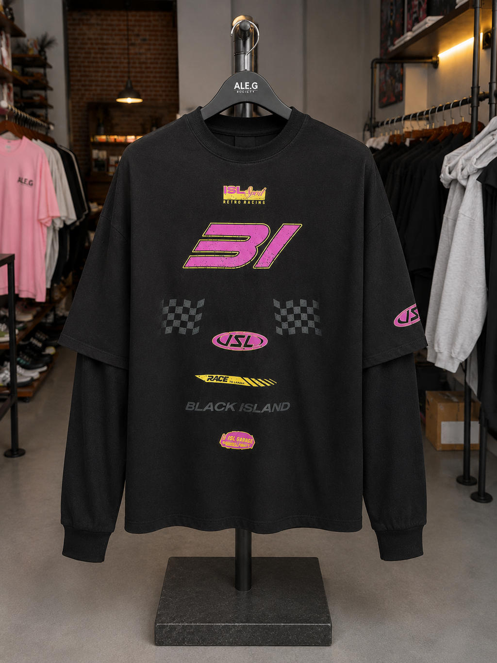Retro Racing Layered Oversized T-Shirt