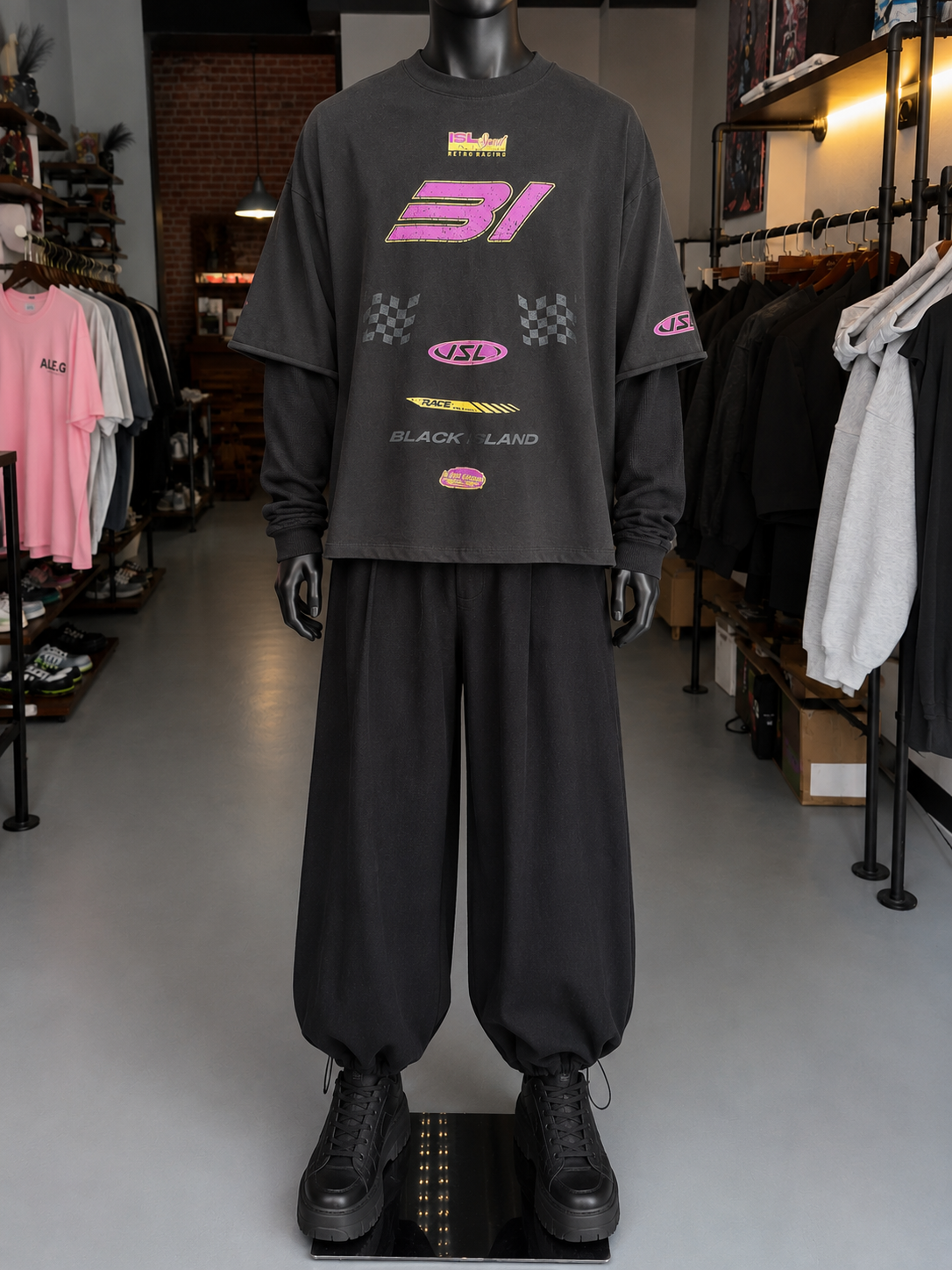 Retro Racing Layered Oversized T-Shirt