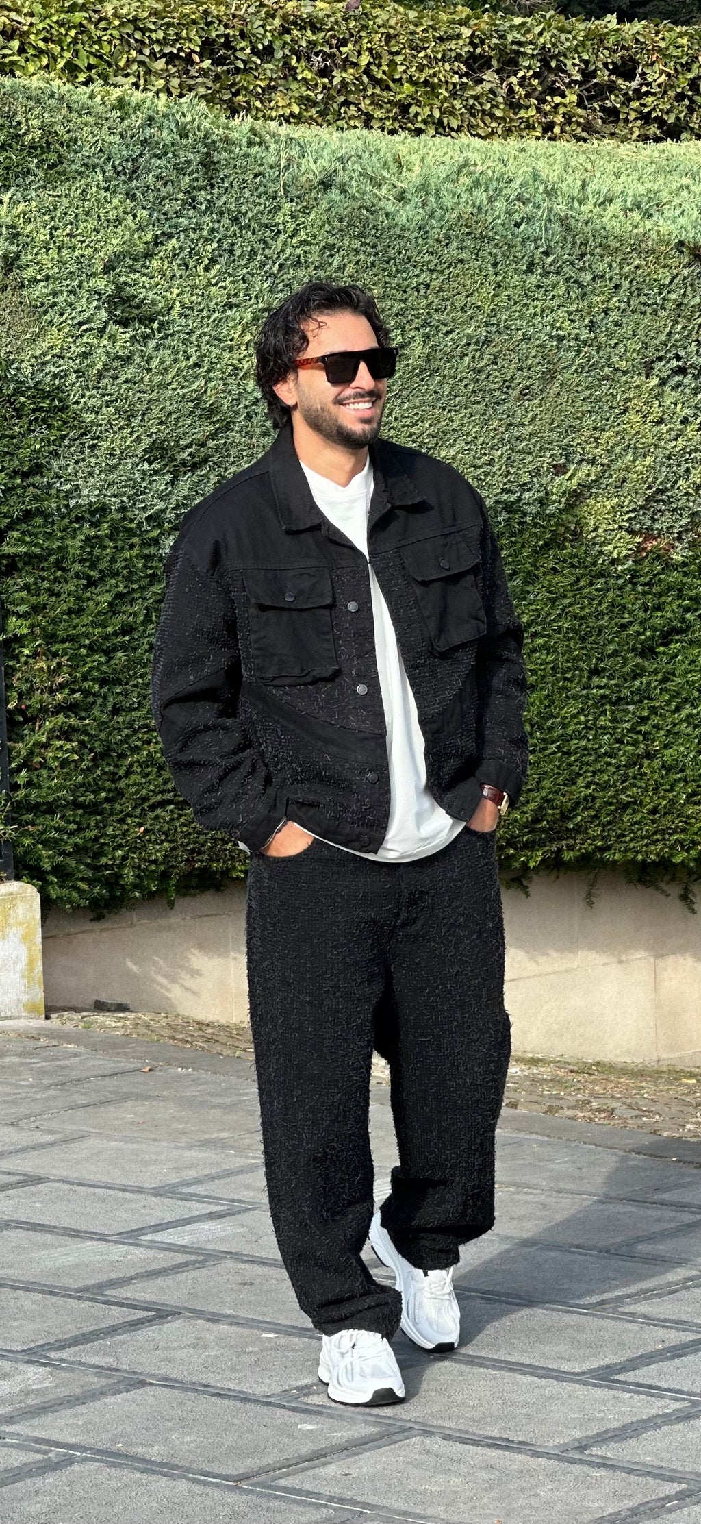 Black Textured Oversized Jacket