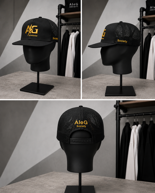 AleG Trucker Snapback Cap – Black/Gold