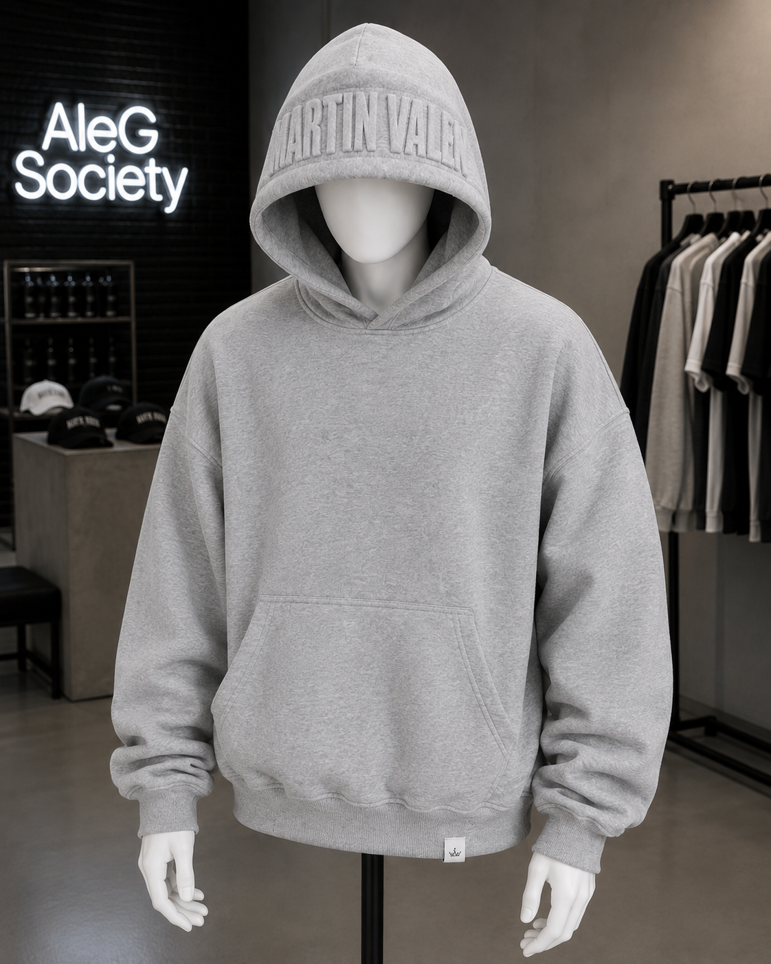 Oversized Grey Embossed Hoodie