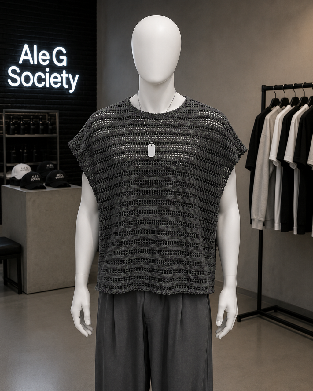 Open-Knit Oversized T-Shirt