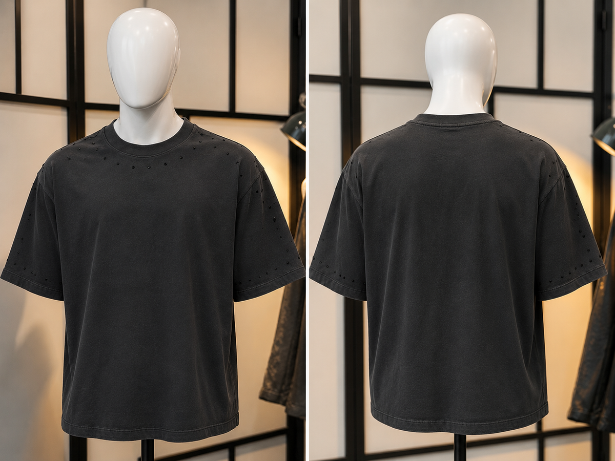Oversized Washed Stud Detail T-Shirt – Charcoal Grey