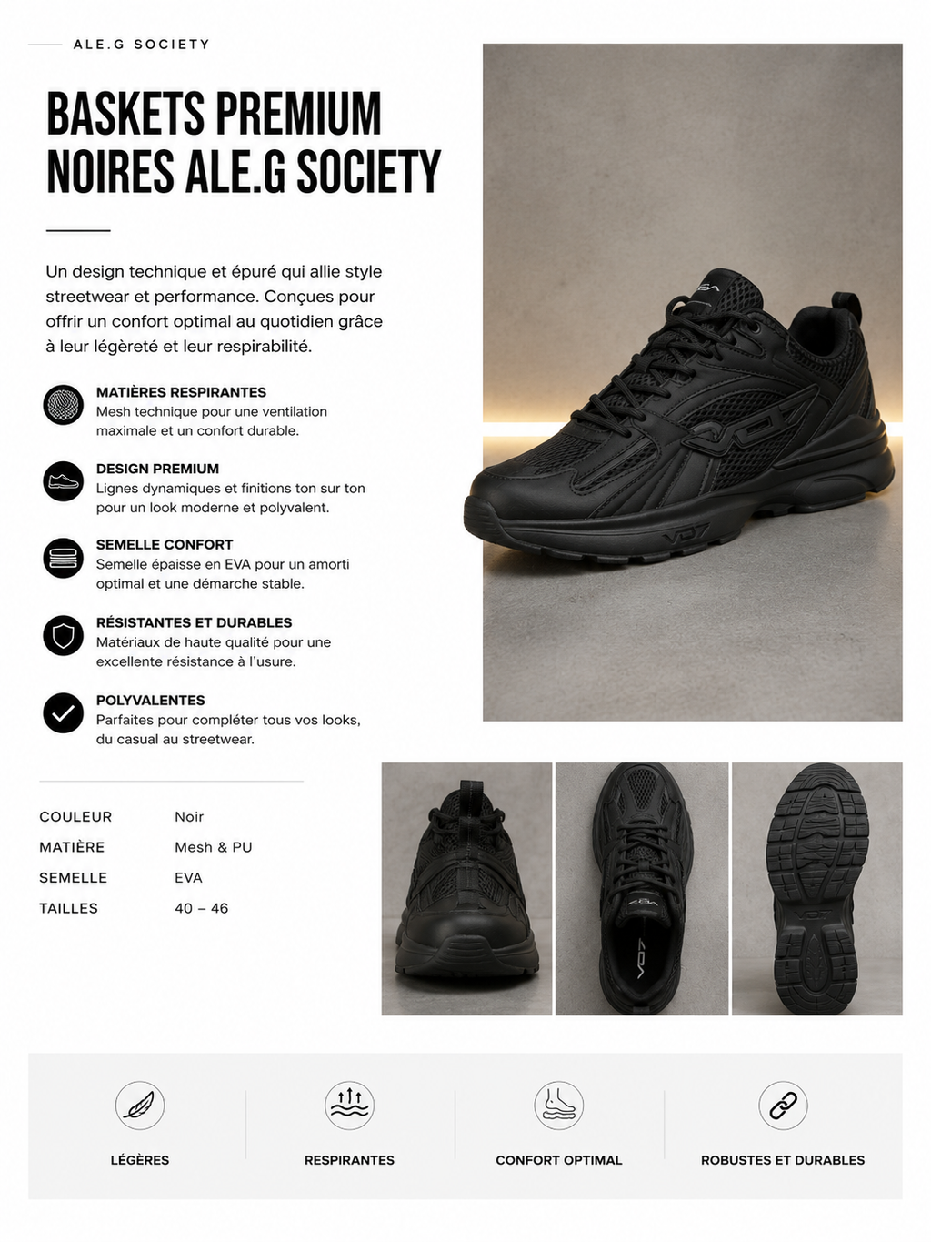 V07 Paris Black Runner Sneakers