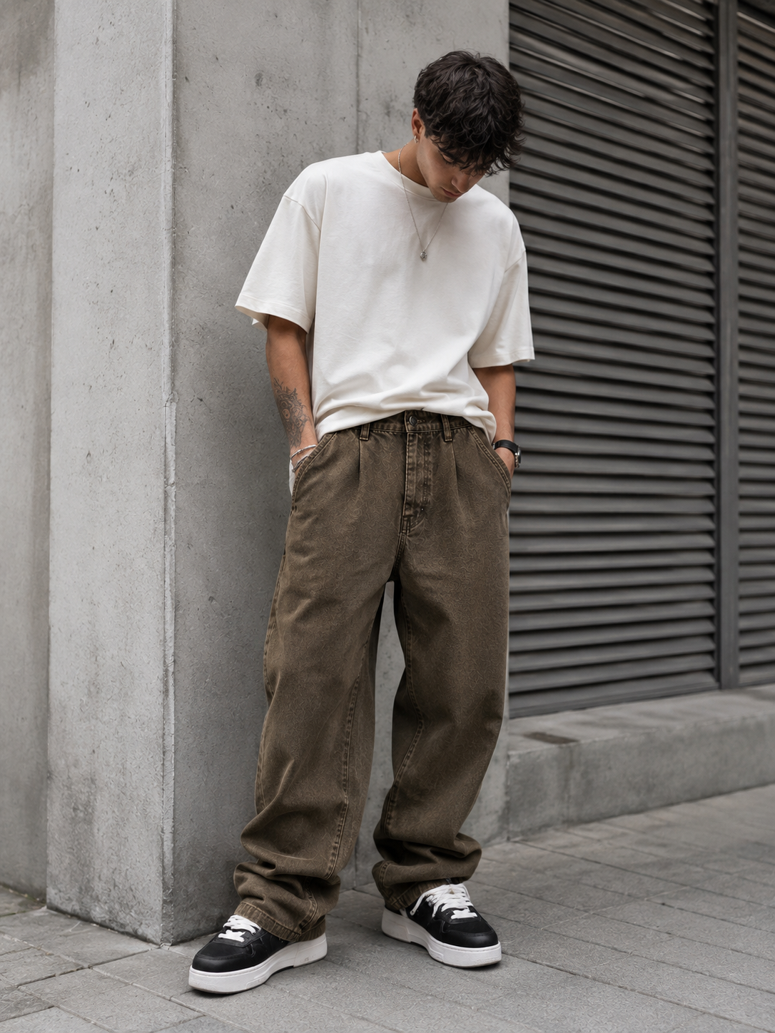 Premium Heavyweight Baggy Trousers – Khaki Brown
