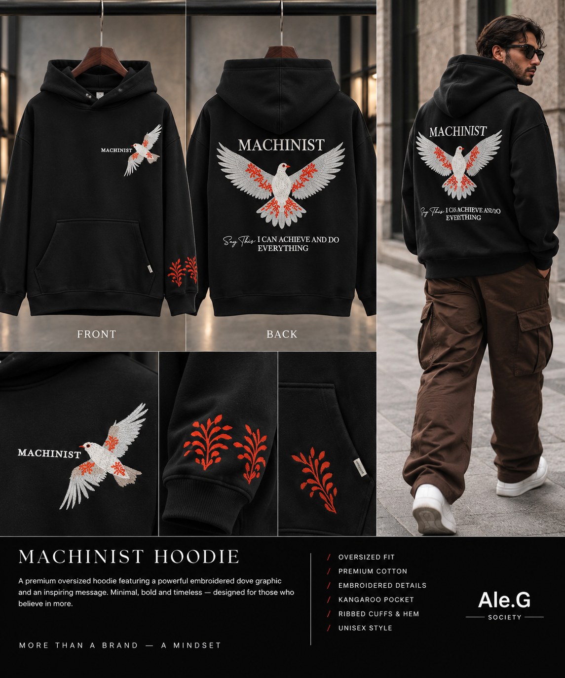 Machinist Black Embroidered Hoodie