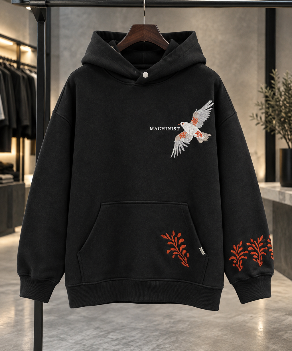 Machinist Black Embroidered Hoodie