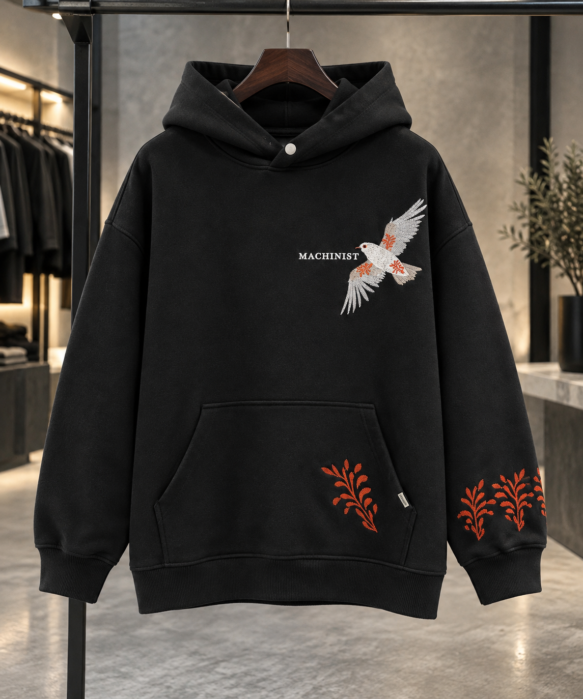 Machinist Black Embroidered Hoodie